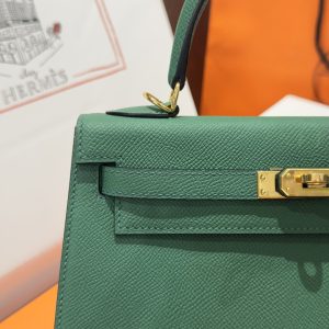 Túi Xách Hermes Kelly Like Auth Nữ Màu Xanh Lá Cây Khoá Vàng 25cm (2)