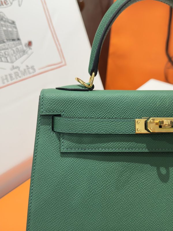 Túi Xách Hermes Kelly Like Auth Nữ Màu Xanh Lá Cây Khoá Vàng 25cm (2)