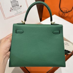 Túi Xách Hermes Kelly Like Auth Nữ Màu Xanh Lá Cây Khoá Vàng 25cm (2)