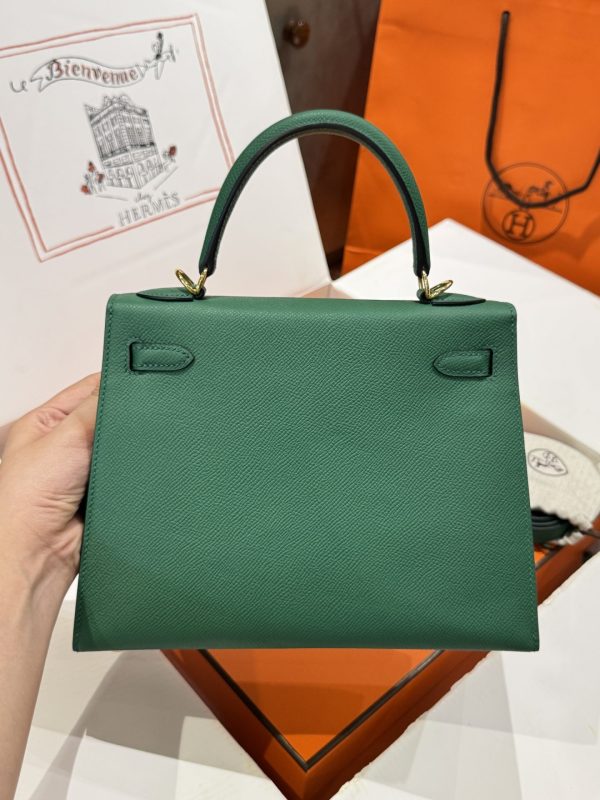 Túi Xách Hermes Kelly Like Auth Nữ Màu Xanh Lá Cây Khoá Vàng 25cm (2)