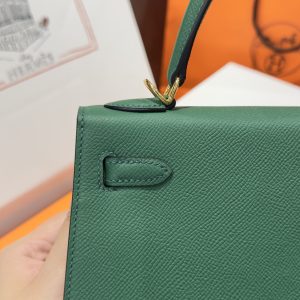 Túi Xách Hermes Kelly Like Auth Nữ Màu Xanh Lá Cây Khoá Vàng 25cm (2)