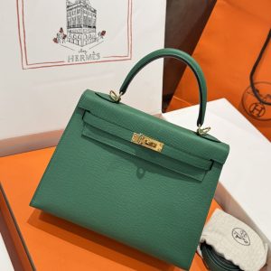 Túi Xách Hermes Kelly Like Auth Nữ Màu Xanh Lá Cây Khoá Vàng 25cm (2)