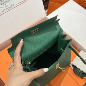 Túi Xách Hermes Kelly Like Auth Nữ Màu Xanh Lá Cây Khoá Vàng 25cm (2)