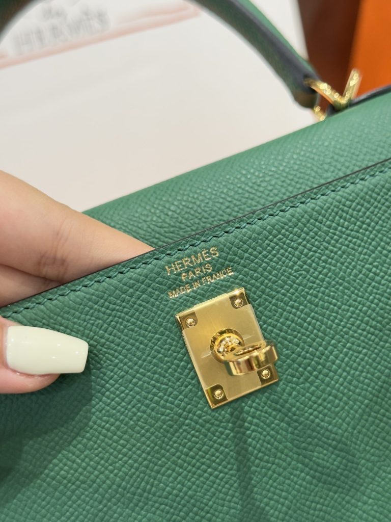 Túi Xách Hermes Kelly Like Auth Nữ Màu Xanh Lá Cây Khoá Vàng 25cm (2)