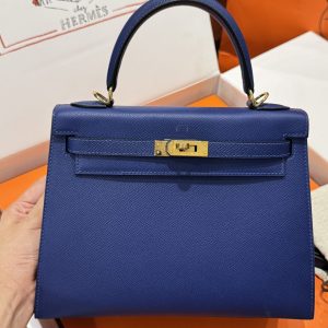 Túi Xách Hermes Kelly Nữ Like Auth Màu Xanh Than Khoá Vàng 25cm (2)