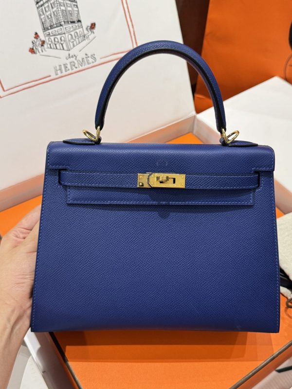 Túi Xách Hermes Kelly Nữ Like Auth Màu Xanh Than Khoá Vàng 25cm (2)