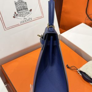 Túi Xách Hermes Kelly Nữ Like Auth Màu Xanh Than Khoá Vàng 25cm (2)