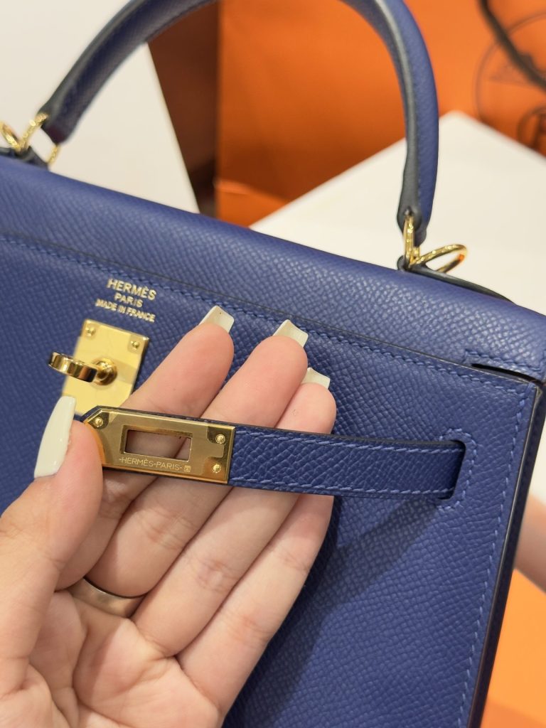 Túi Xách Hermes Kelly Nữ Like Auth Màu Xanh Than Khoá Vàng 25cm (2)