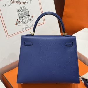 Túi Xách Hermes Kelly Nữ Like Auth Màu Xanh Than Khoá Vàng 25cm (2)