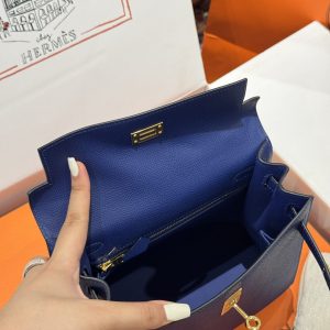 Túi Xách Hermes Kelly Nữ Like Auth Màu Xanh Than Khoá Vàng 25cm (2)