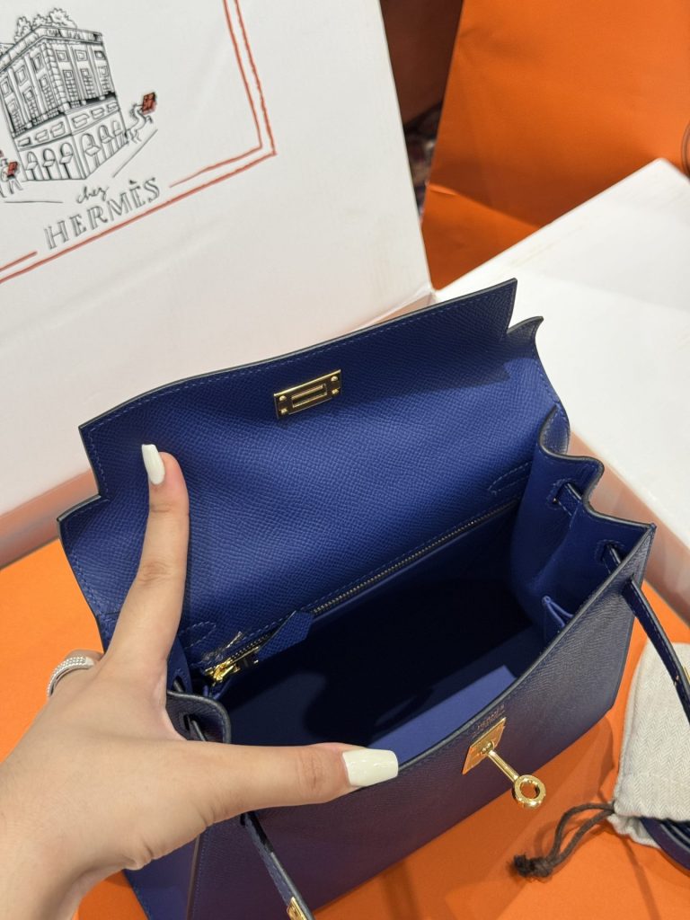 Túi Xách Hermes Kelly Nữ Like Auth Màu Xanh Than Khoá Vàng 25cm (2)