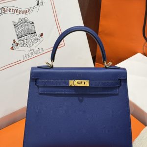 Túi Xách Hermes Kelly Nữ Like Auth Màu Xanh Than Khoá Vàng 25cm (2)