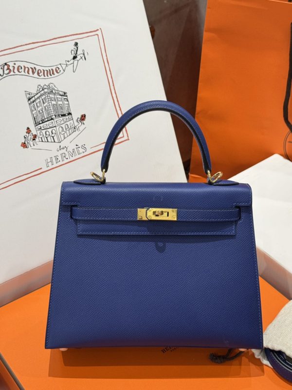 Túi Xách Hermes Kelly Nữ Like Auth Màu Xanh Than Khoá Vàng 25cm (2)