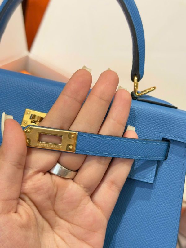 Túi Xách Hermes Kelly Nữ Màu Xanh Dương Khoá Vàng Like Auth 25cm (2)