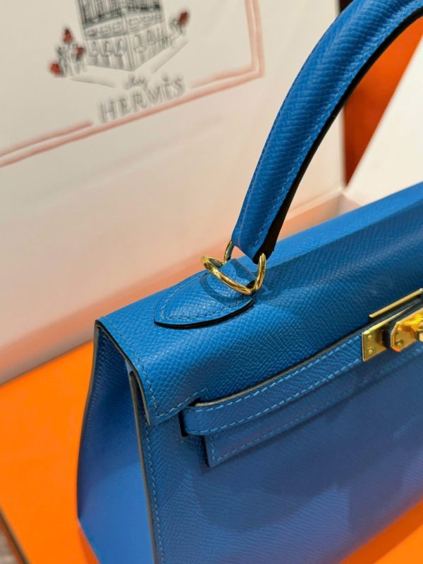 Túi Xách Hermes Kelly Nữ Màu Xanh Dương Khoá Vàng Like Auth 25cm (2)