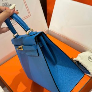 Túi Xách Hermes Kelly Nữ Màu Xanh Dương Khoá Vàng Like Auth 25cm (2)