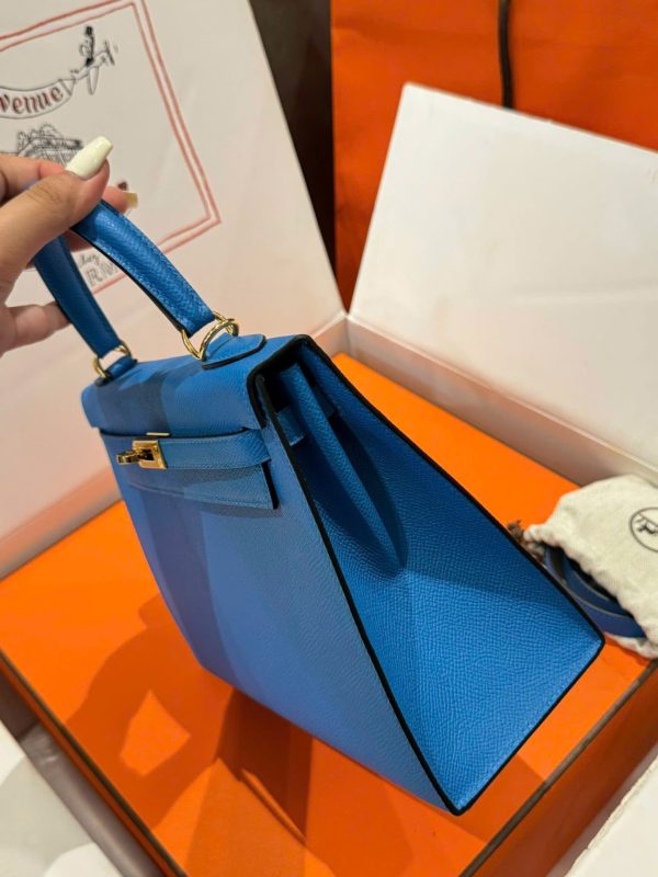 Túi Xách Hermes Kelly Nữ Màu Xanh Dương Khoá Vàng Like Auth 25cm (2)