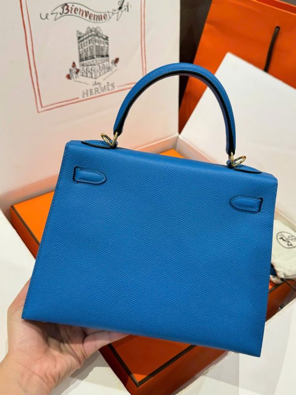 Túi Xách Hermes Kelly Nữ Màu Xanh Dương Khoá Vàng Like Auth 25cm (2)