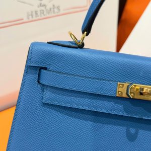 Túi Xách Hermes Kelly Nữ Màu Xanh Dương Khoá Vàng Like Auth 25cm (2)