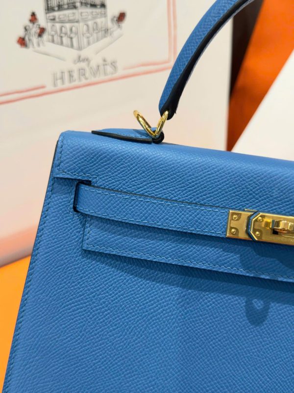 Túi Xách Hermes Kelly Nữ Màu Xanh Dương Khoá Vàng Like Auth 25cm (2)