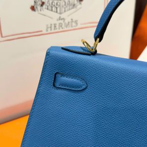 Túi Xách Hermes Kelly Nữ Màu Xanh Dương Khoá Vàng Like Auth 25cm (2)