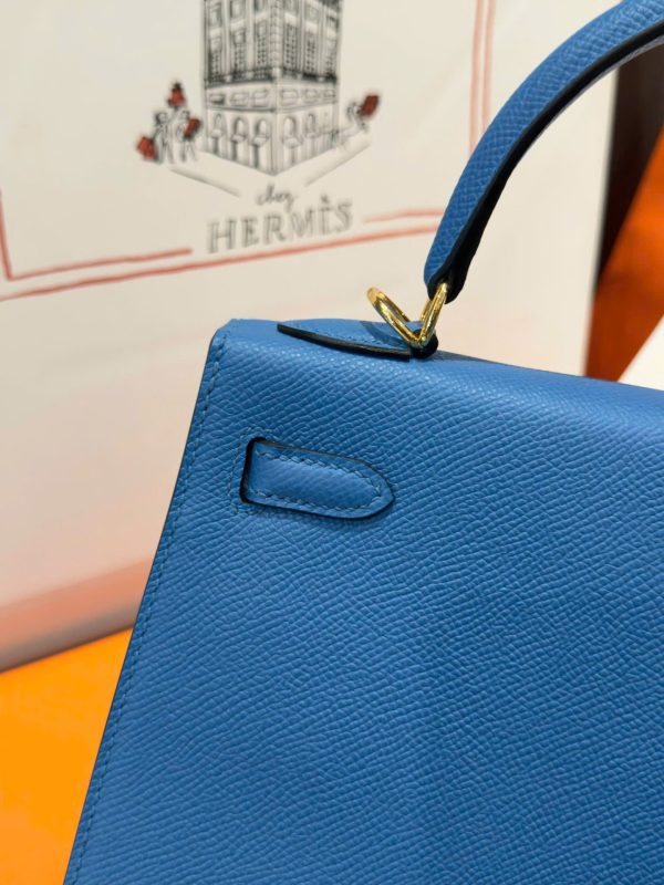 Túi Xách Hermes Kelly Nữ Màu Xanh Dương Khoá Vàng Like Auth 25cm (2)