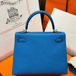 Túi Xách Hermes Kelly Nữ Màu Xanh Dương Khoá Vàng Like Auth 25cm (2)