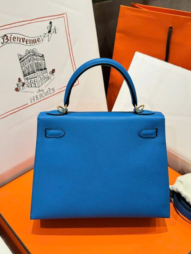 Túi Xách Hermes Kelly Nữ Màu Xanh Dương Khoá Vàng Like Auth 25cm (2)