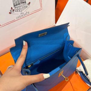 Túi Xách Hermes Kelly Nữ Màu Xanh Dương Khoá Vàng Like Auth 25cm (2)