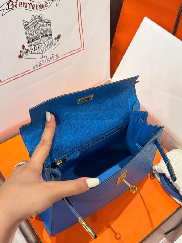 Túi Xách Hermes Kelly Nữ Màu Xanh Dương Khoá Vàng Like Auth 25cm (2)