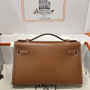 Túi Xách Hermes Kelly Pochette Like Auth Nữ Màu Nâu 20x16x10cm (1)