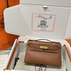 Túi Xách Hermes Kelly Pochette Like Auth Nữ Màu Nâu 20x16x10cm (1)