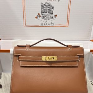 Túi Xách Hermes Kelly Pochette Like Auth Nữ Màu Nâu 20x16x10cm (1)