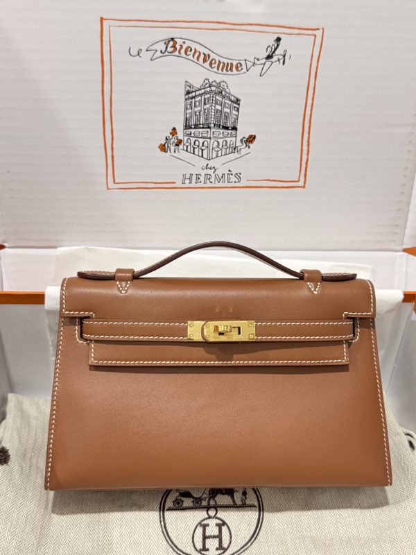 Túi Xách Hermes Kelly Pochette Like Auth Nữ Màu Nâu 20x16x10cm (1)