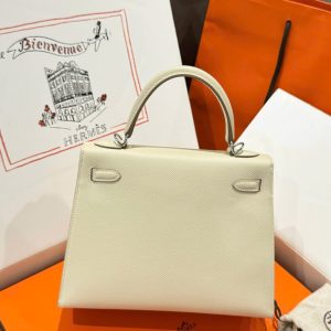 Túi Xách Hermes Kelly Rep 11 Cao Cấp Nữ Màu Trắng Kem Khoá Trắng 25cm (2)