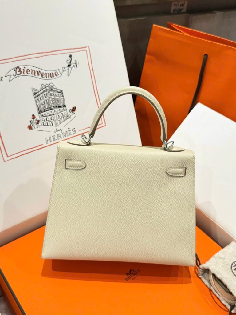 Túi Xách Hermes Kelly Rep 11 Cao Cấp Nữ Màu Trắng Kem Khoá Trắng 25cm (2)