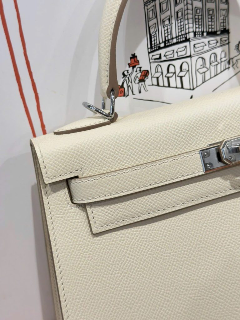 Túi Xách Hermes Kelly Rep 11 Cao Cấp Nữ Màu Trắng Kem Khoá Trắng 25cm (2)