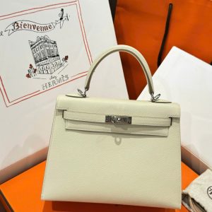 Túi Xách Hermes Kelly Rep 11 Cao Cấp Nữ Màu Trắng Kem Khoá Trắng 25cm (2)