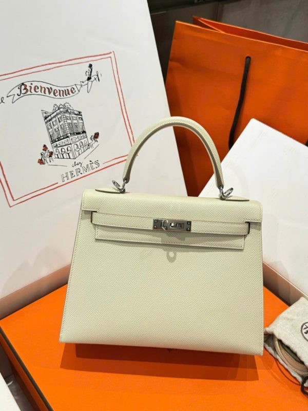 Túi Xách Hermes Kelly Rep 11 Cao Cấp Nữ Màu Trắng Kem Khoá Trắng 25cm (2)