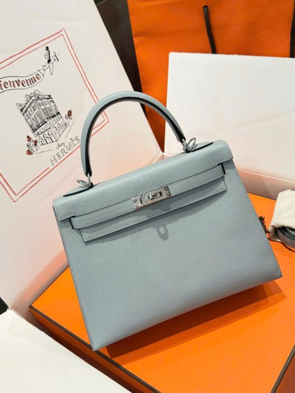 Túi Xách Hermes Kelly Replica 11 Nữ Màu Xám Khoá Trắng 25cm (2)