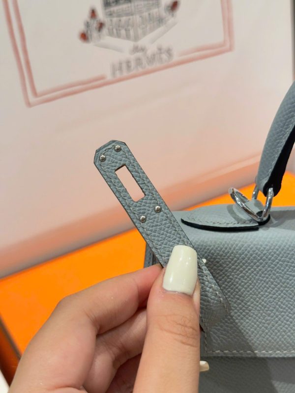 Túi Xách Hermes Kelly Replica 11 Nữ Màu Xám Khoá Trắng 25cm (2)