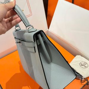 Túi Xách Hermes Kelly Replica 11 Nữ Màu Xám Khoá Trắng 25cm (2)