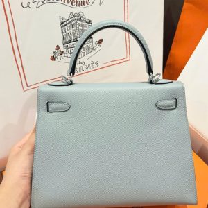 Túi Xách Hermes Kelly Replica 11 Nữ Màu Xám Khoá Trắng 25cm (2)