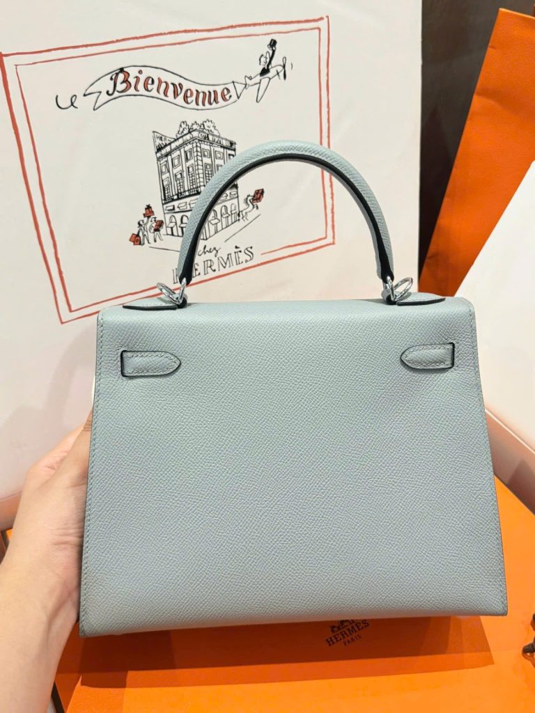 Túi Xách Hermes Kelly Replica 11 Nữ Màu Xám Khoá Trắng 25cm (2)