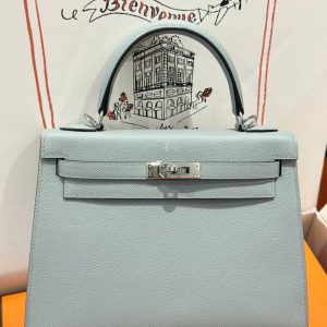 Túi Xách Hermes Kelly Replica 11 Nữ Màu Xám Khoá Trắng 25cm (2)