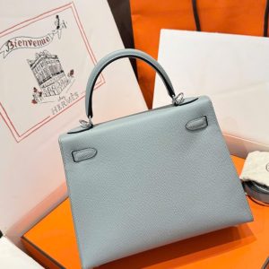 Túi Xách Hermes Kelly Replica 11 Nữ Màu Xám Khoá Trắng 25cm (2)