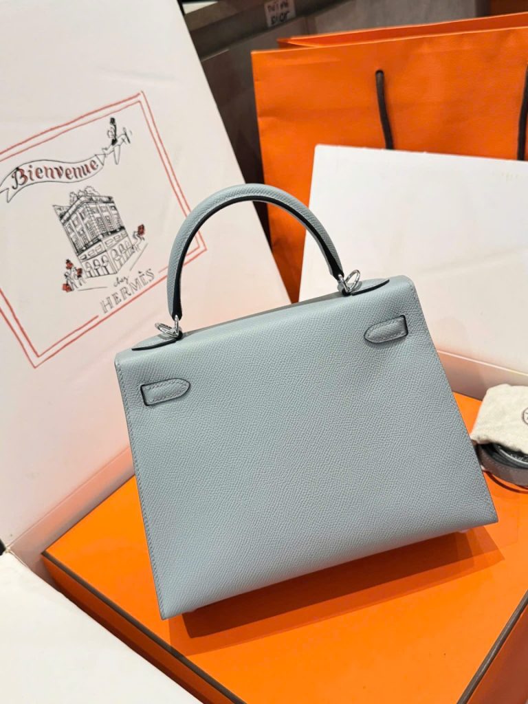 Túi Xách Hermes Kelly Replica 11 Nữ Màu Xám Khoá Trắng 25cm (2)