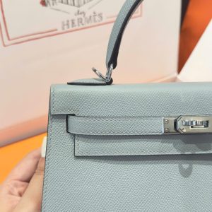 Túi Xách Hermes Kelly Replica 11 Nữ Màu Xám Khoá Trắng 25cm (2)