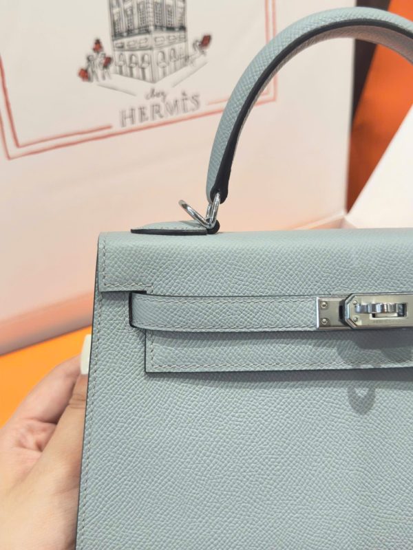 Túi Xách Hermes Kelly Replica 11 Nữ Màu Xám Khoá Trắng 25cm (2)