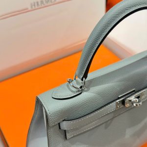 Túi Xách Hermes Kelly Replica 11 Nữ Màu Xám Khoá Trắng 25cm (2)